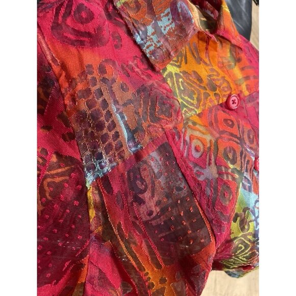 Toni Morgan Sheer Button Front Art To Wear Lightweight Top Size Medium - Picture 10 of 10